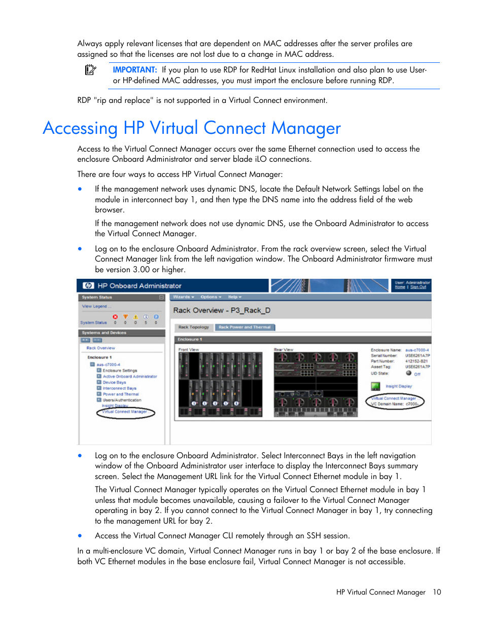 Accessing hp virtual connect manager | HP 1.10GB Virtual Connect Ethernet Module for c-Class BladeSystem User Manual | Page 10 / 162