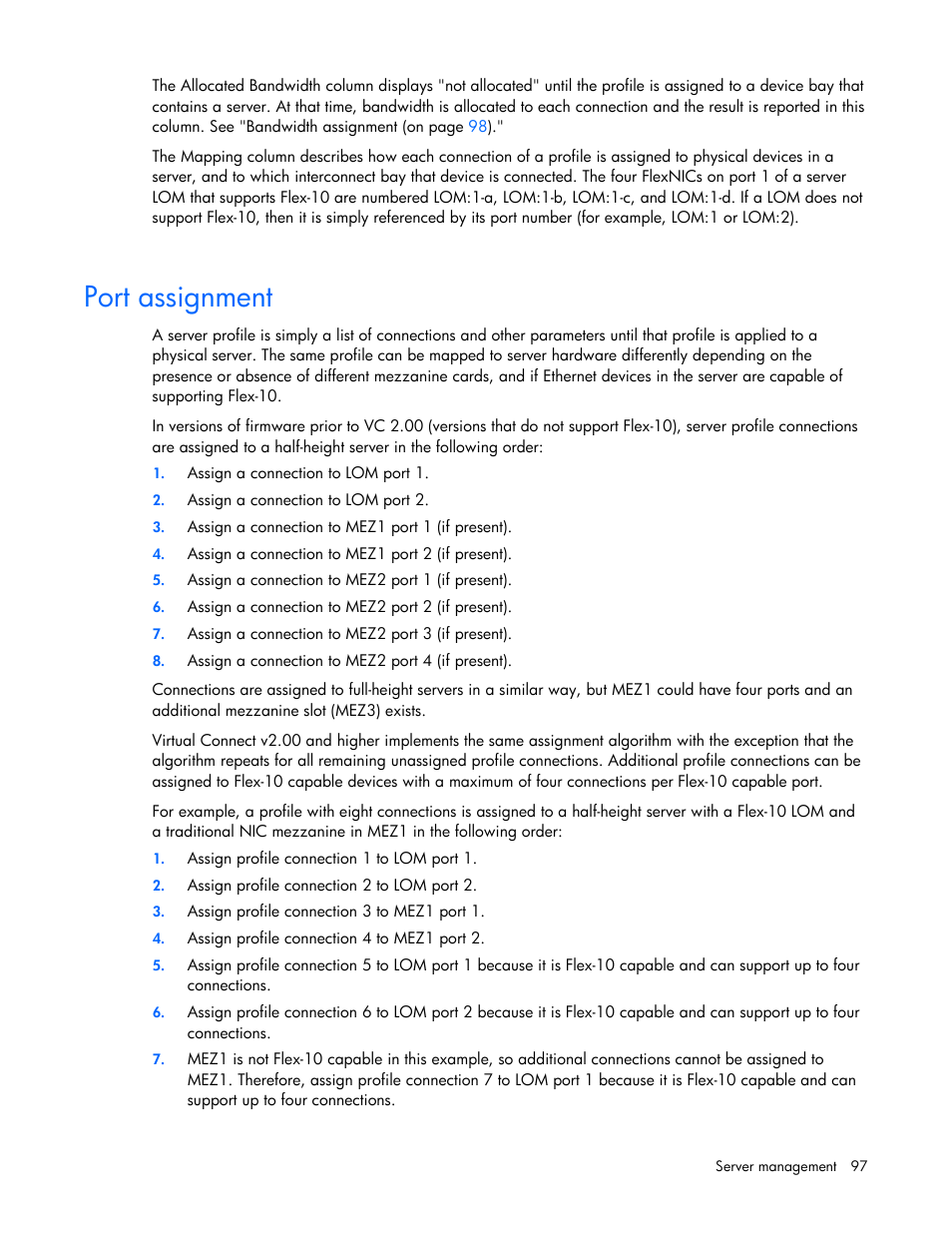 Port assignment | HP 1.10GB Virtual Connect Ethernet Module for c-Class BladeSystem User Manual | Page 97 / 162