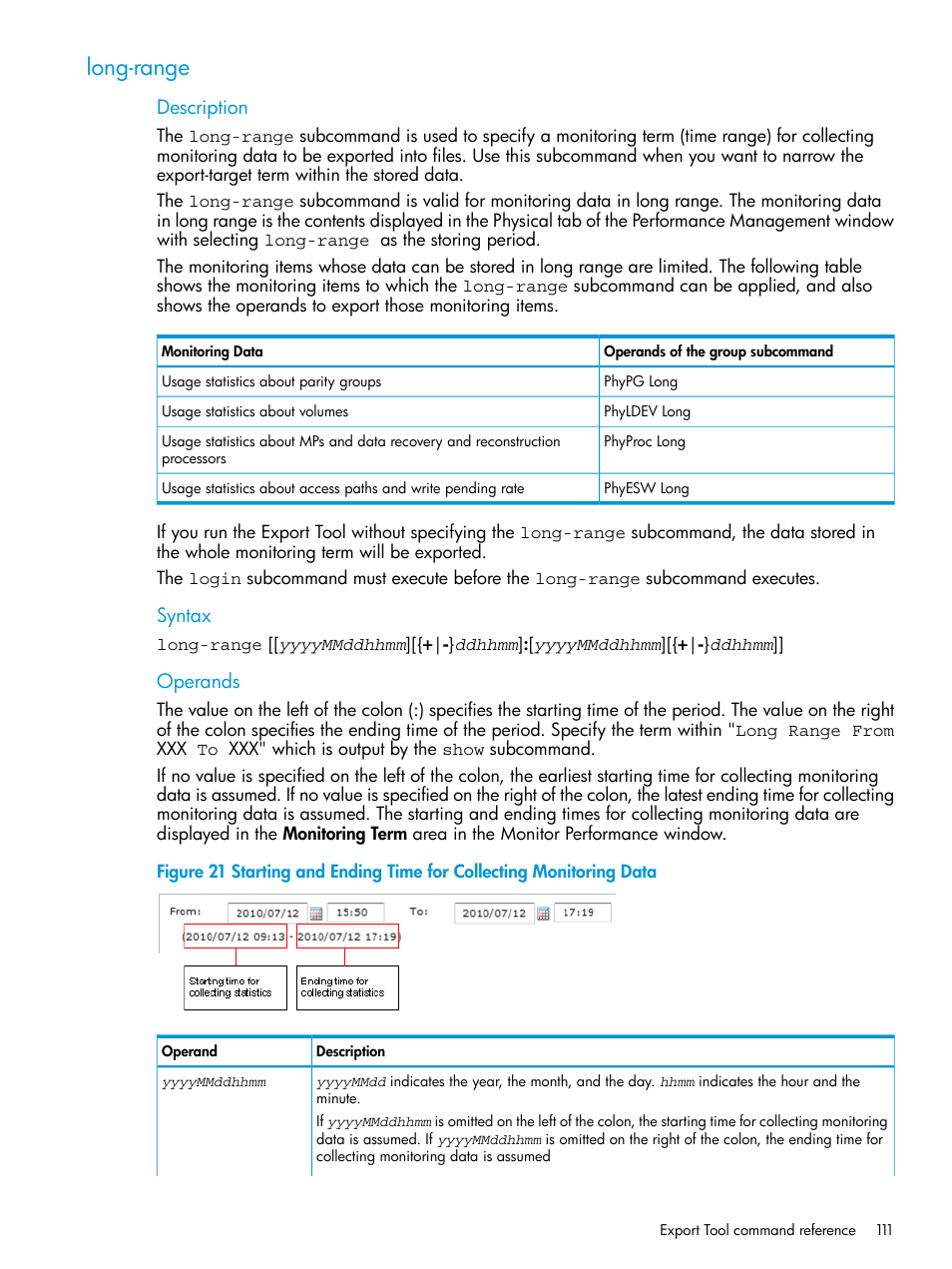 Long-range, Description, Syntax | Operands | HP XP RAID Manager Software User Manual | Page 111 / 205