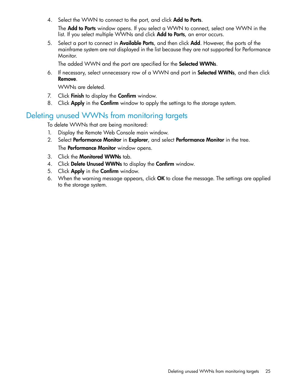 Deleting unused wwns from monitoring targets | HP XP RAID Manager Software User Manual | Page 25 / 205