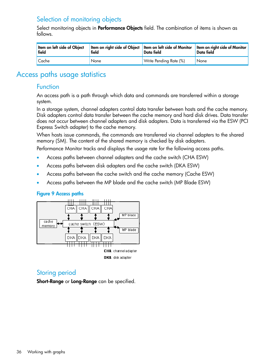 Access paths usage statistics, Selection of monitoring objects, Function | Storing period | HP XP RAID Manager Software User Manual | Page 36 / 205