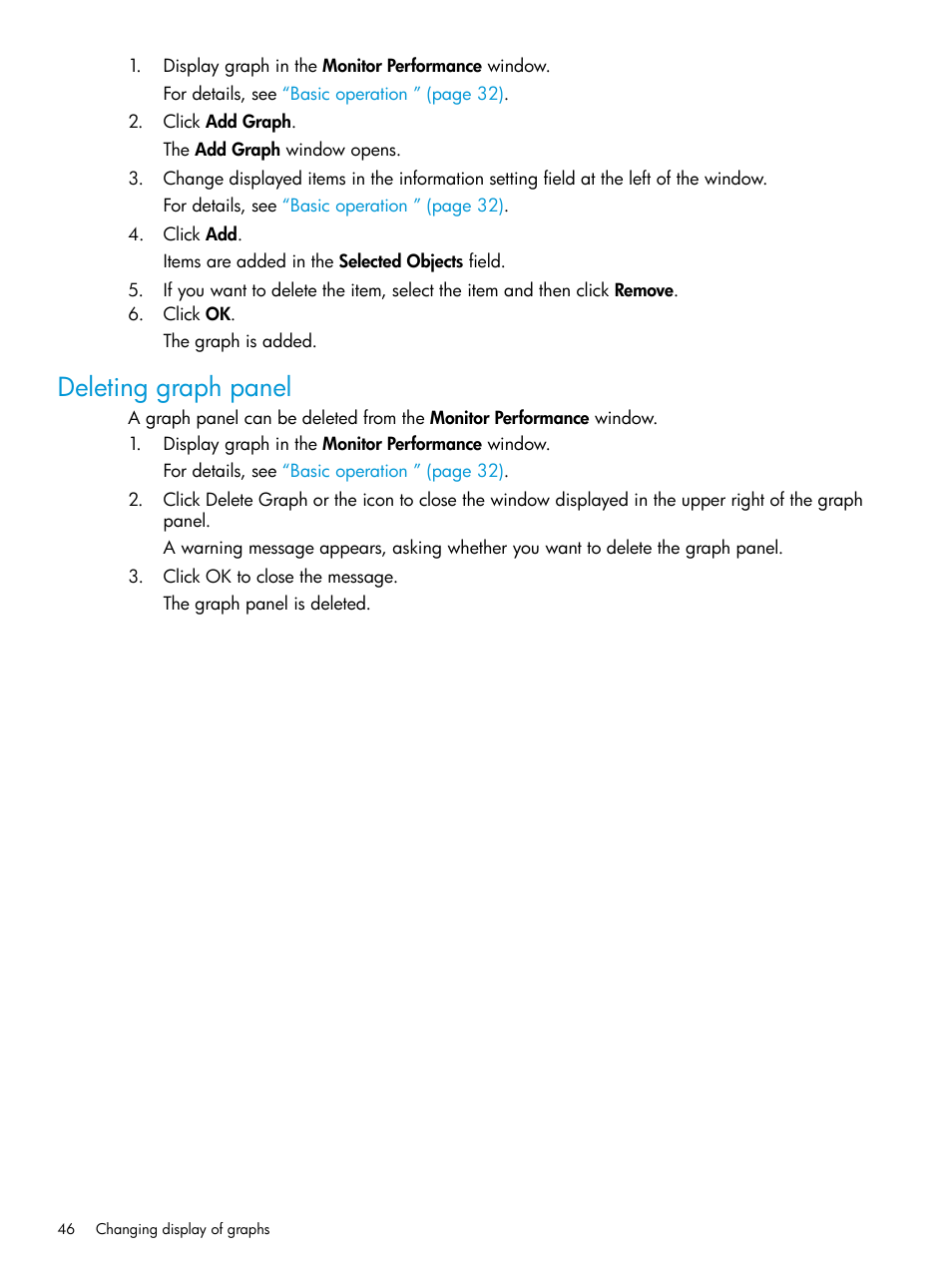 Deleting graph panel | HP XP RAID Manager Software User Manual | Page 46 / 205