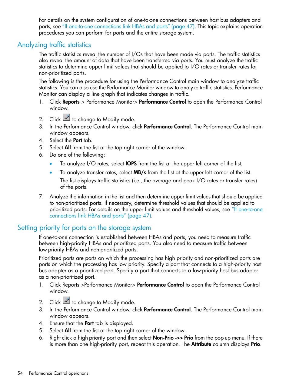 Analyzing traffic statistics, Setting priority for ports on the storage system | HP XP RAID Manager Software User Manual | Page 54 / 205
