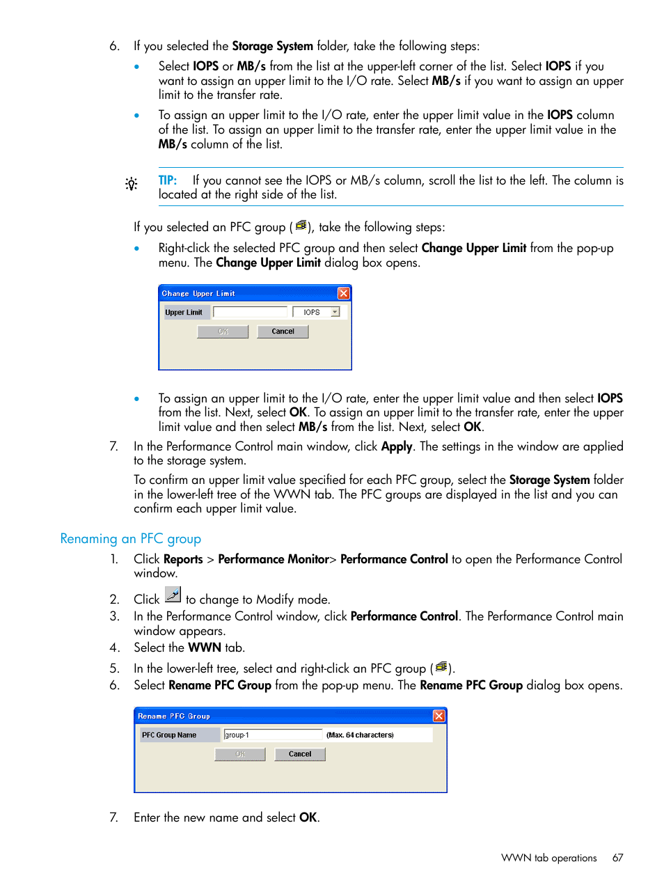 Renaming an pfc group | HP XP RAID Manager Software User Manual | Page 67 / 205