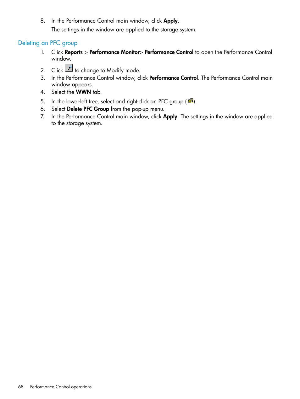 Deleting an pfc group | HP XP RAID Manager Software User Manual | Page 68 / 205