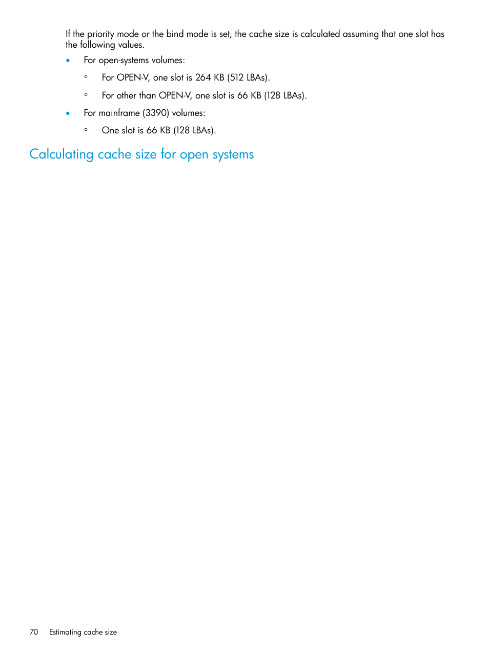 Calculating cache size for open systems | HP XP RAID Manager Software User Manual | Page 70 / 205