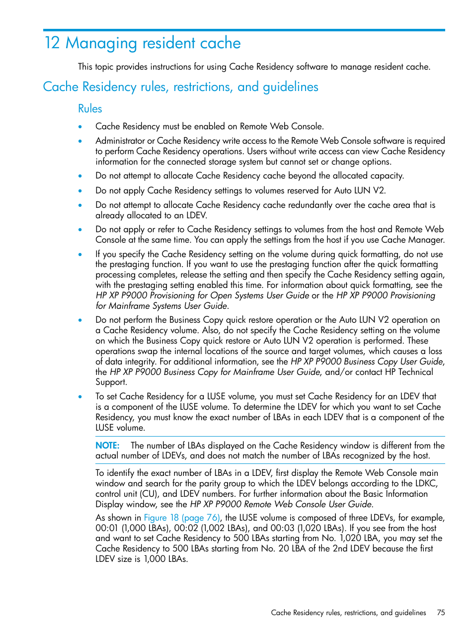 12 managing resident cache, Rules | HP XP RAID Manager Software User Manual | Page 75 / 205