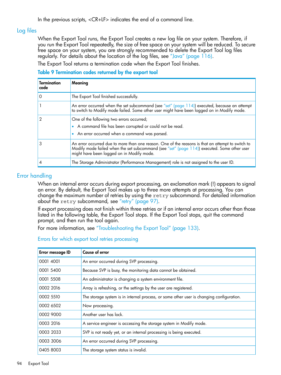 Log files, Error handling, Log files error handling | HP XP RAID Manager Software User Manual | Page 94 / 205