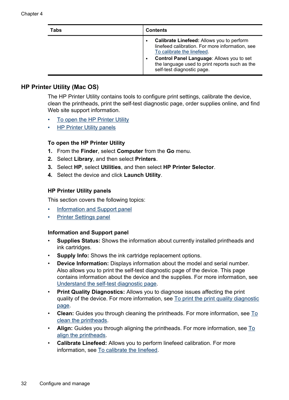 Hp printer utility (mac os), To open the hp printer utility, Hp printer utility panels | Printer utility (mac os) | HP Officejet Pro K8600 Printer User Manual | Page 36 / 108