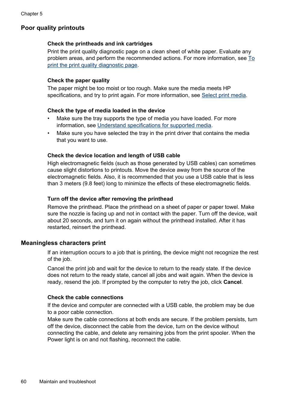 Poor quality printouts, Meaningless characters print | HP Officejet Pro K8600 Printer User Manual | Page 64 / 108