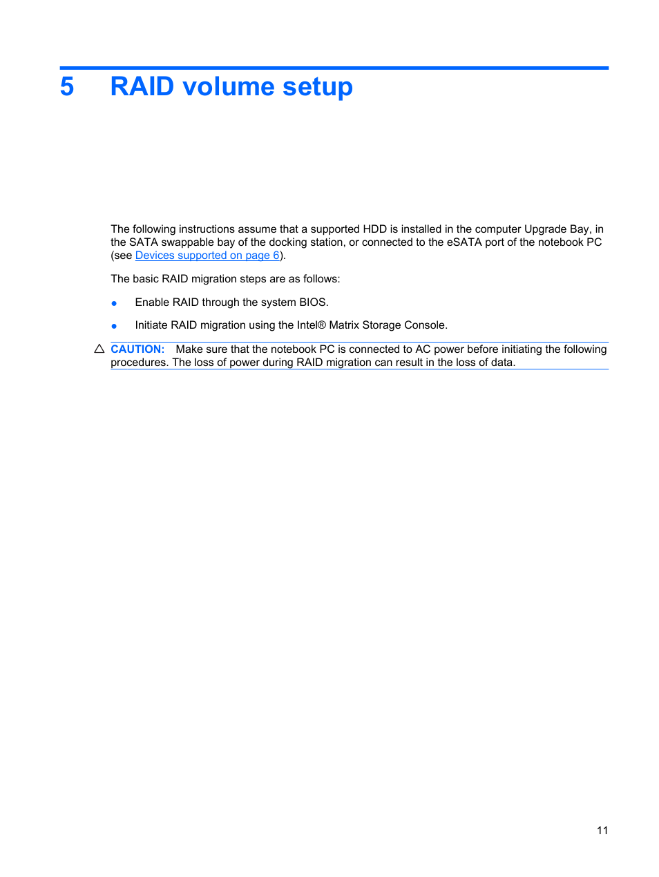 Raid volume setup, 5 raid volume setup, 5raid volume setup | HP Compaq 515 Notebook-PC User Manual | Page 15 / 35
