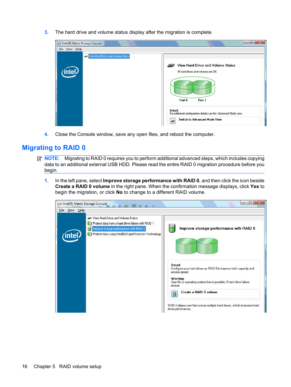 Migrating to raid 0 | HP Compaq 515 Notebook-PC User Manual | Page 20 / 35