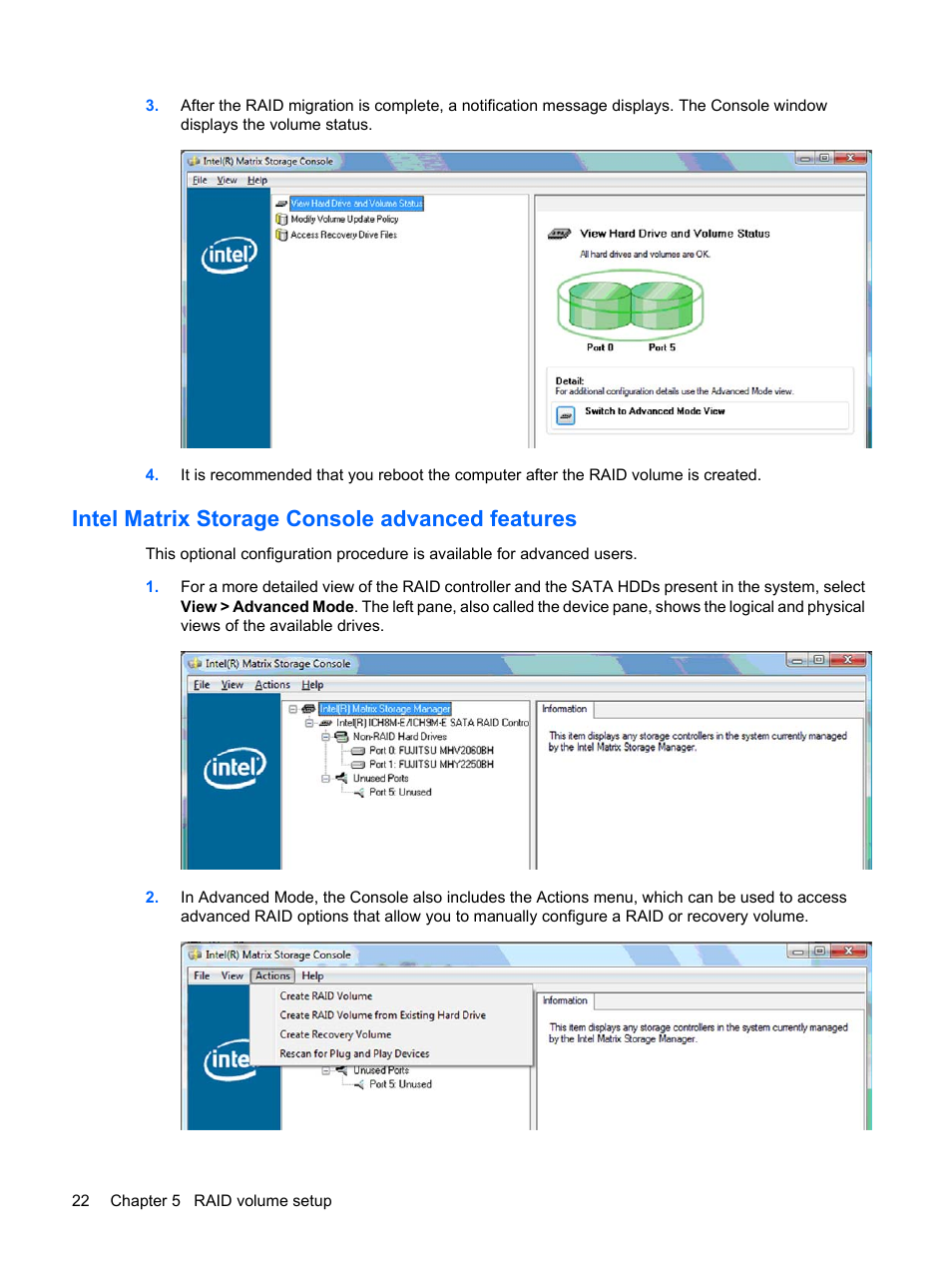 Intel matrix storage console advanced features | HP Compaq 515 Notebook-PC User Manual | Page 26 / 35