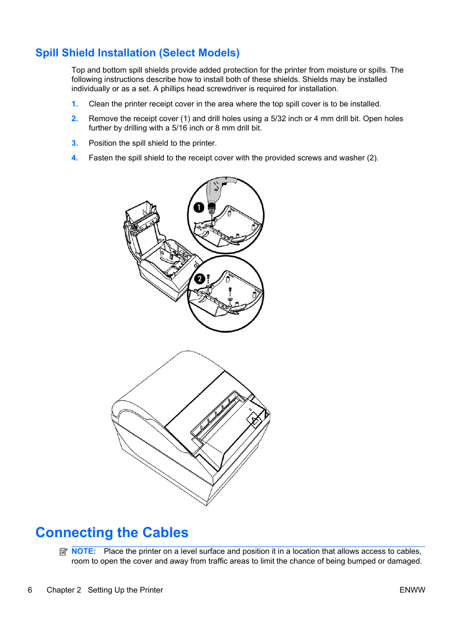 Spill shield installation (select models), Connecting the cables | HP rp5700 Point of Sale System User Manual | Page 12 / 39