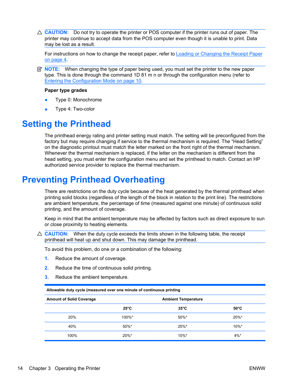 Setting the printhead, Preventing printhead overheating | HP rp5700 Point of Sale System User Manual | Page 20 / 39