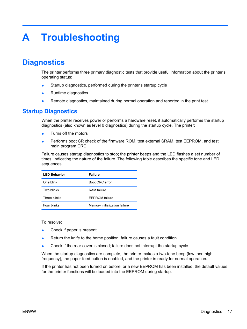 Troubleshooting, Diagnostics, Startup diagnostics | Appendix a troubleshooting, Atroubleshooting | HP rp5700 Point of Sale System User Manual | Page 23 / 39