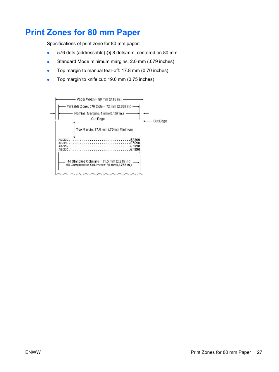 Print zones for 80 mm paper | HP rp5700 Point of Sale System User Manual | Page 33 / 39