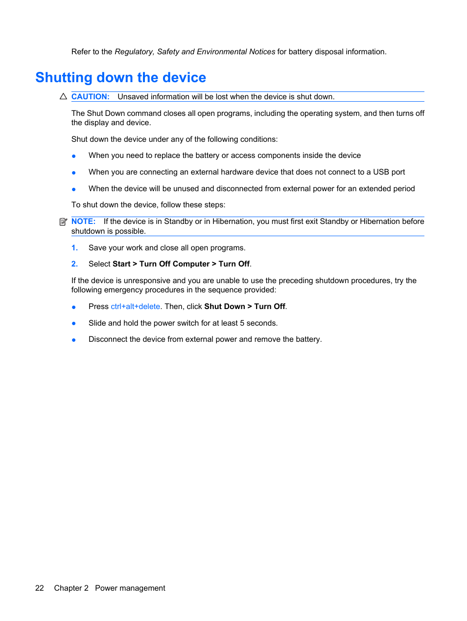 Shutting down the device | HP Mini 1132TU PC User Manual | Page 32 / 86