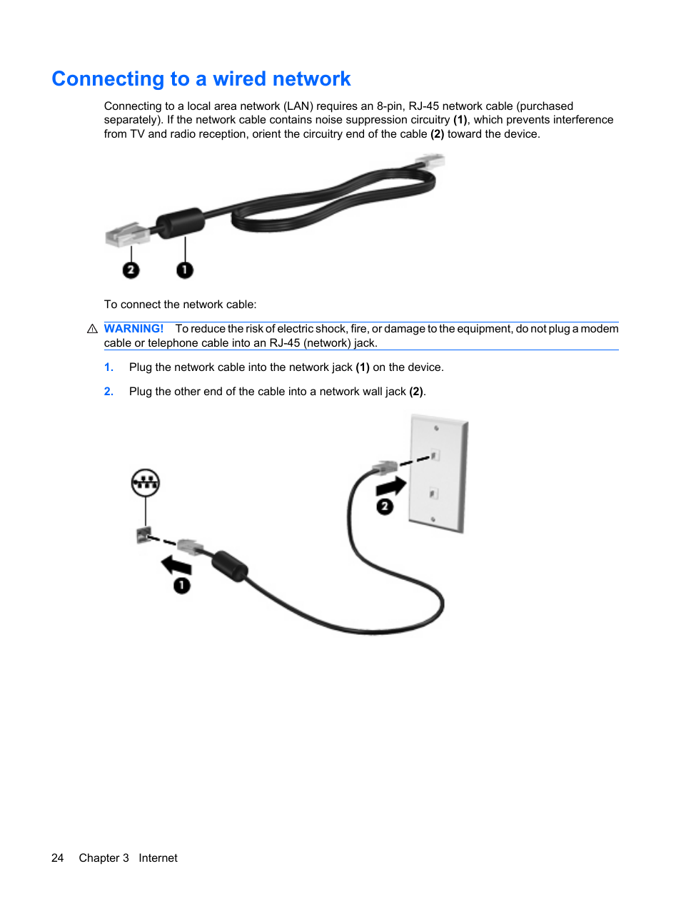 Connecting to a wired network | HP Mini 1132TU PC User Manual | Page 34 / 86