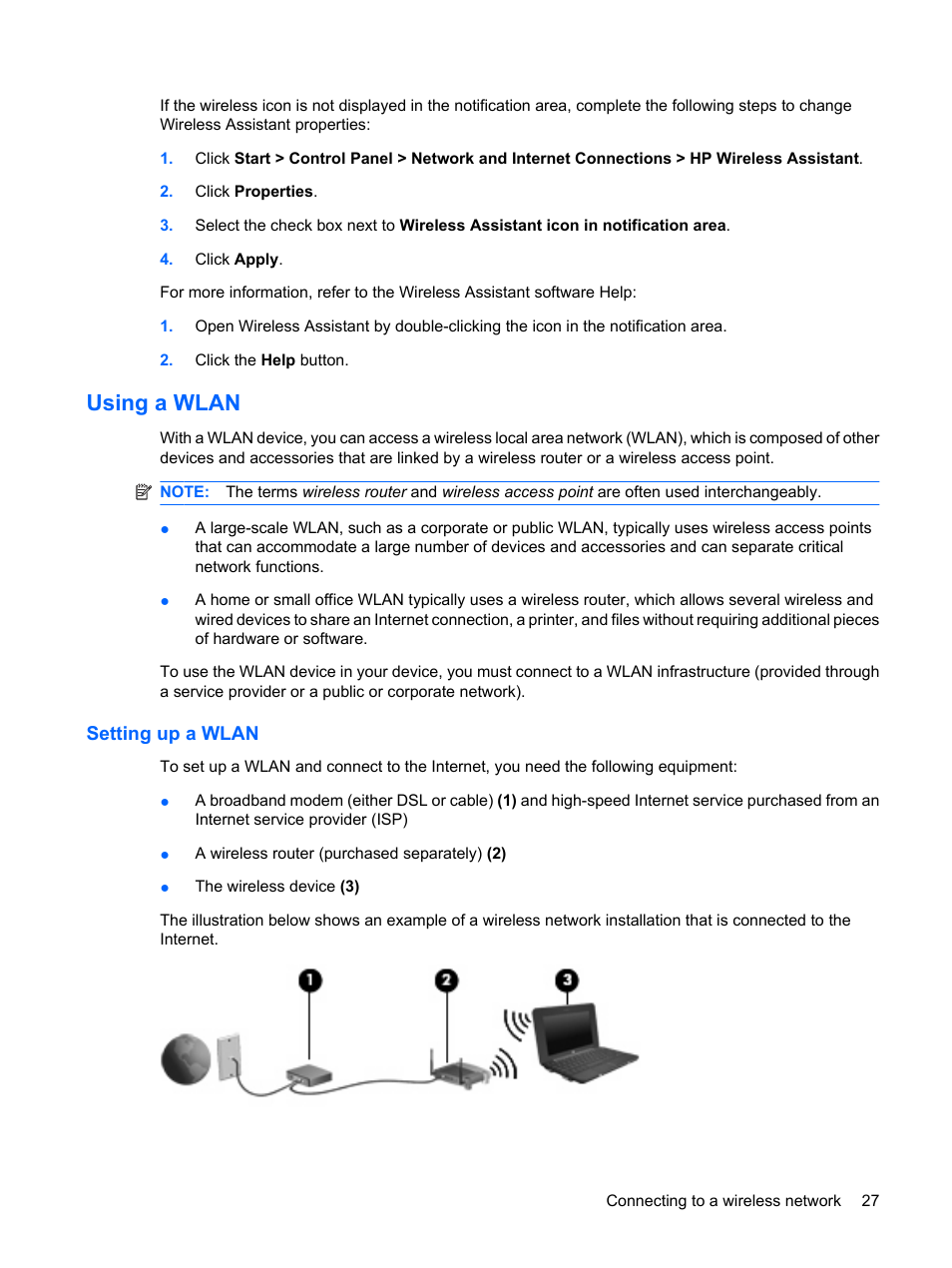 Using a wlan, Setting up a wlan | HP Mini 1132TU PC User Manual | Page 37 / 86