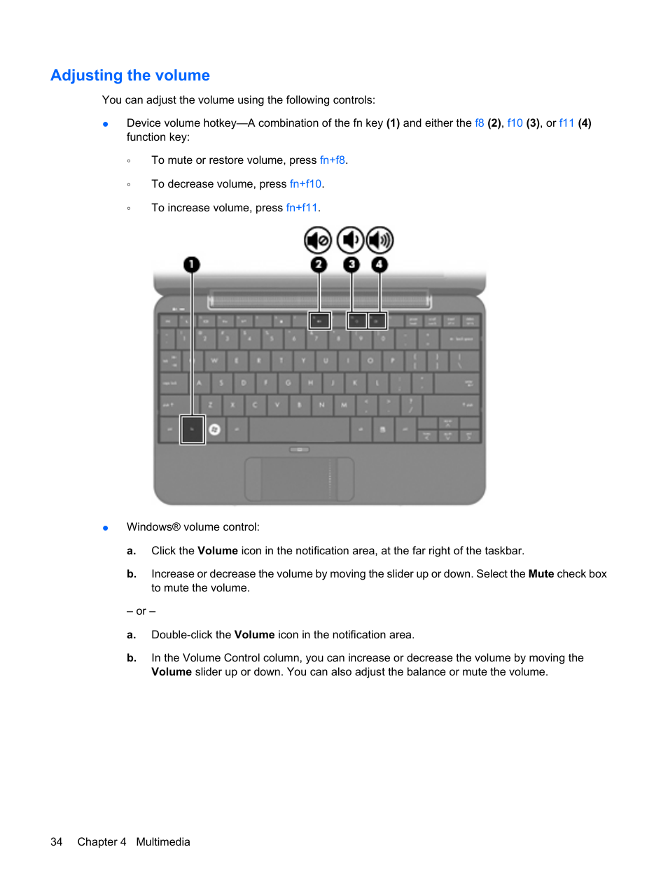 Adjusting the volume | HP Mini 1132TU PC User Manual | Page 44 / 86