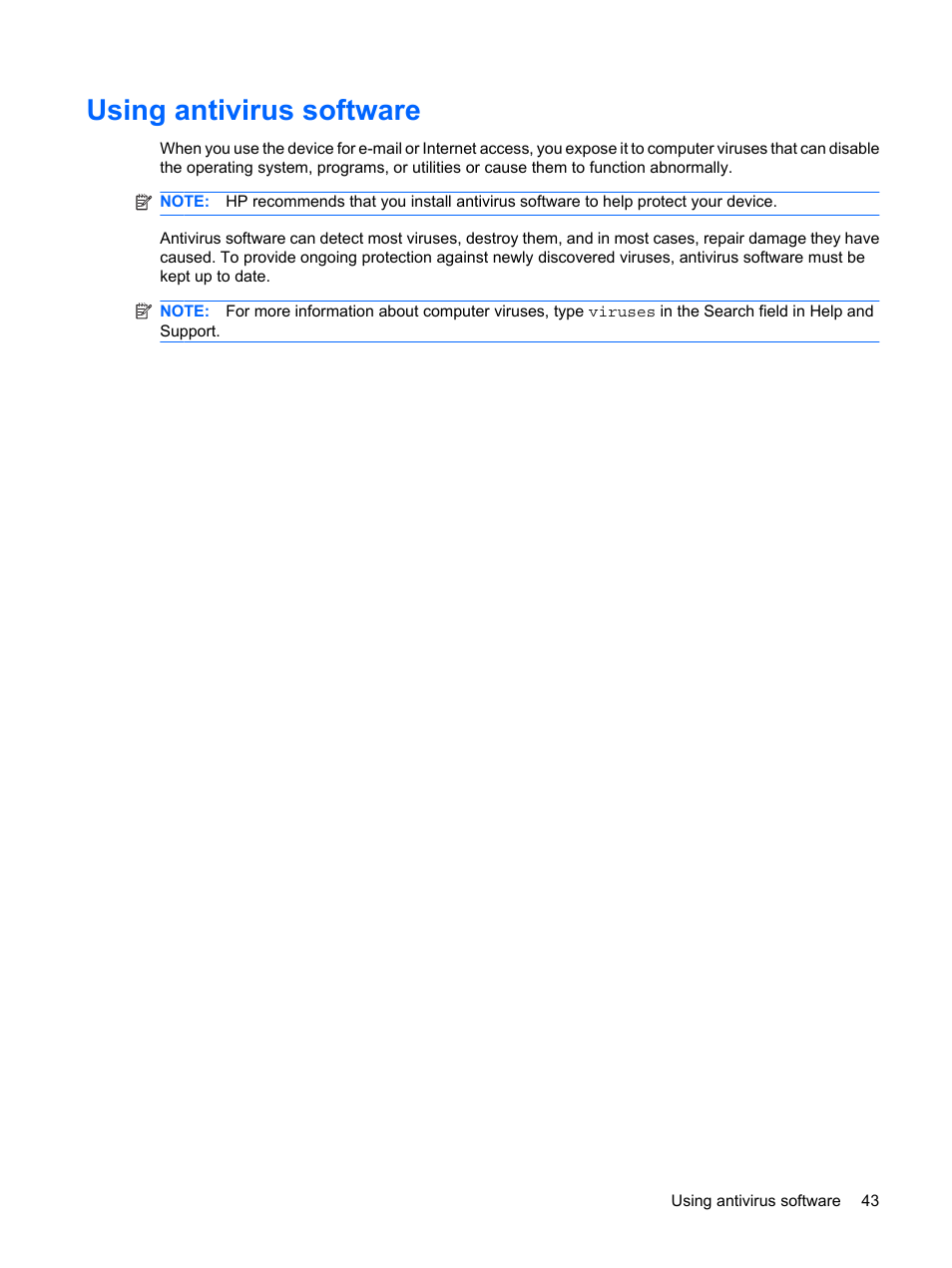 Using antivirus software | HP Mini 1132TU PC User Manual | Page 53 / 86