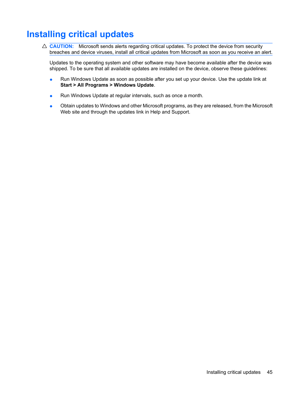 Installing critical updates | HP Mini 1132TU PC User Manual | Page 55 / 86