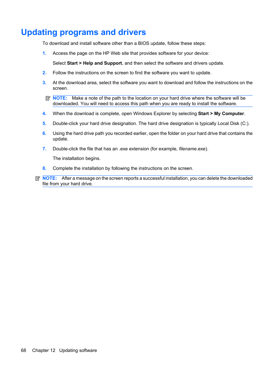 Updating programs and drivers | HP Mini 1132TU PC User Manual | Page 78 / 86