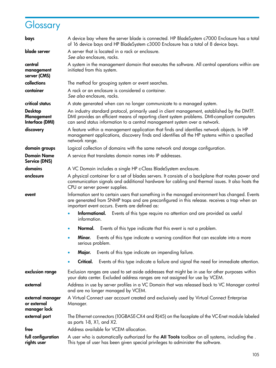 Glossary | HP Virtual Connect Enterprise Manager Software User Manual | Page 105 / 111