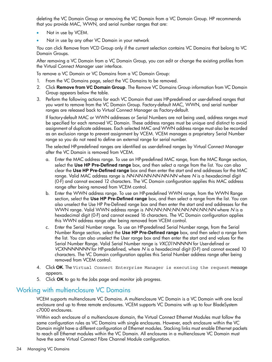 Working with multienclosure vc domains | HP Virtual Connect Enterprise Manager Software User Manual | Page 34 / 111