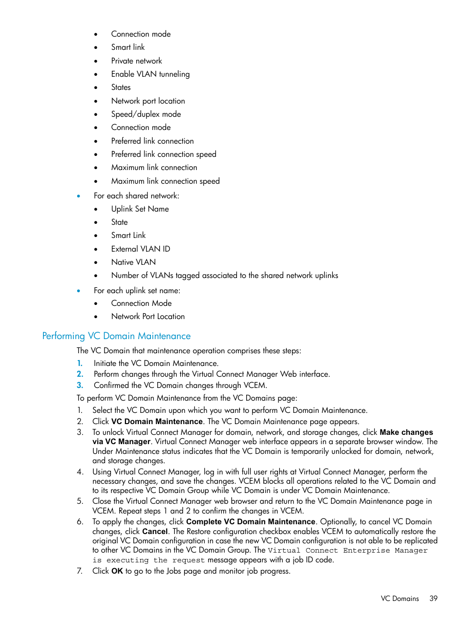 Performing vc domain maintenance | HP Virtual Connect Enterprise Manager Software User Manual | Page 39 / 111