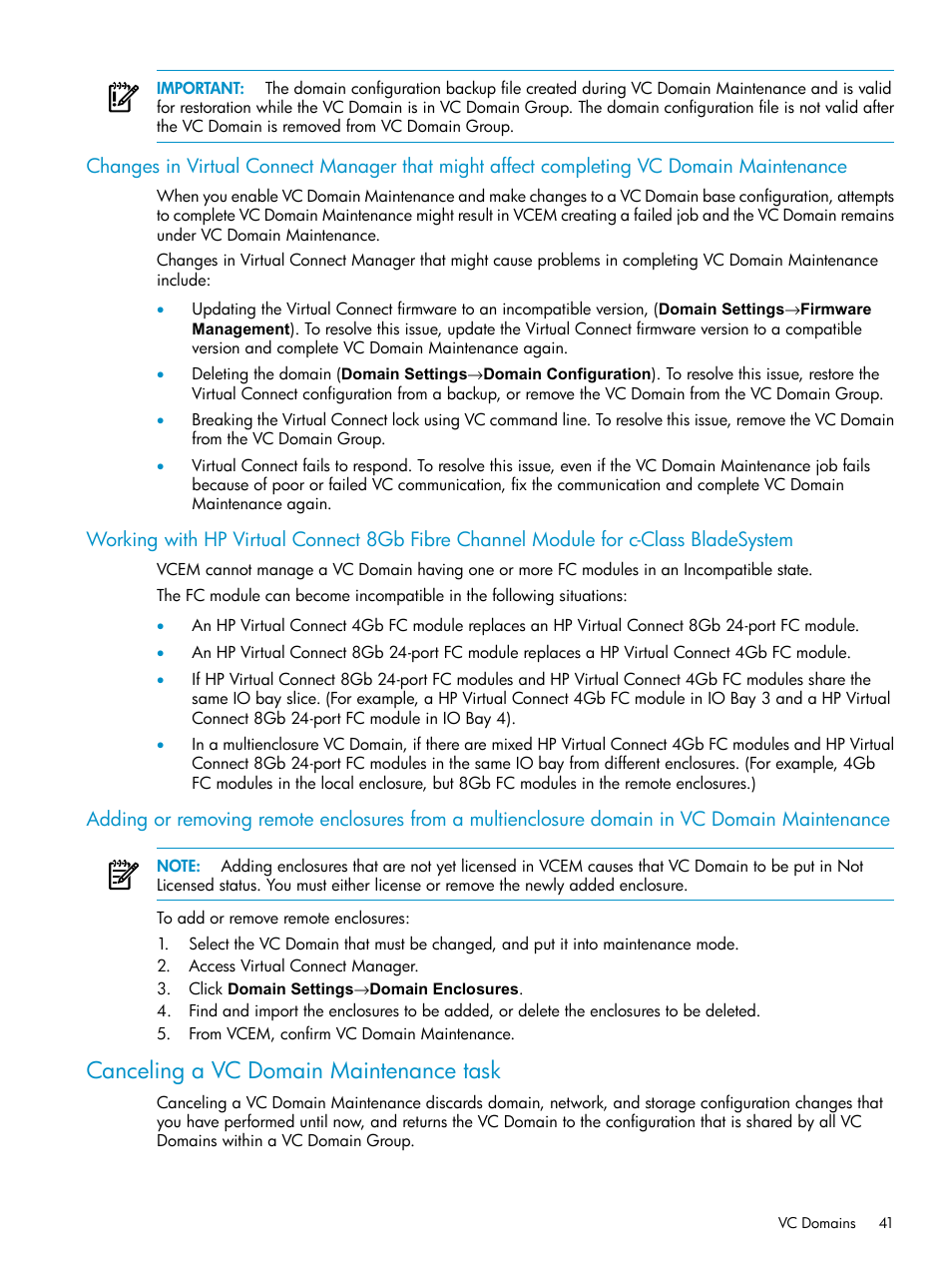 Canceling a vc domain maintenance task | HP Virtual Connect Enterprise Manager Software User Manual | Page 41 / 111