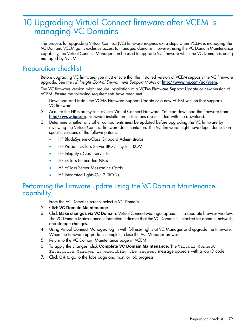 Preparation checklist | HP Virtual Connect Enterprise Manager Software User Manual | Page 79 / 111