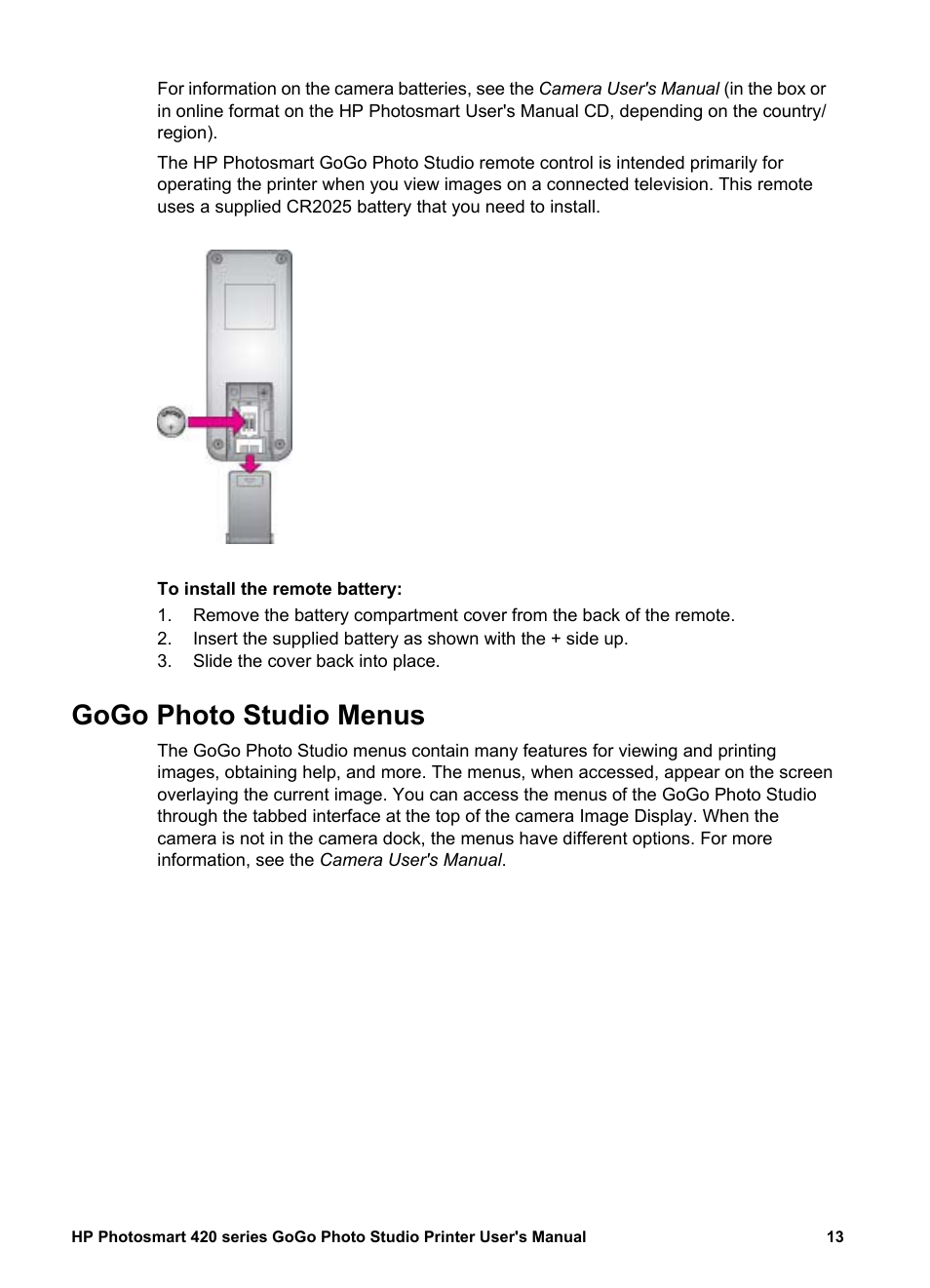 Gogo photo studio menus | HP Photosmart 422 Portable Photo Studio User Manual | Page 18 / 61