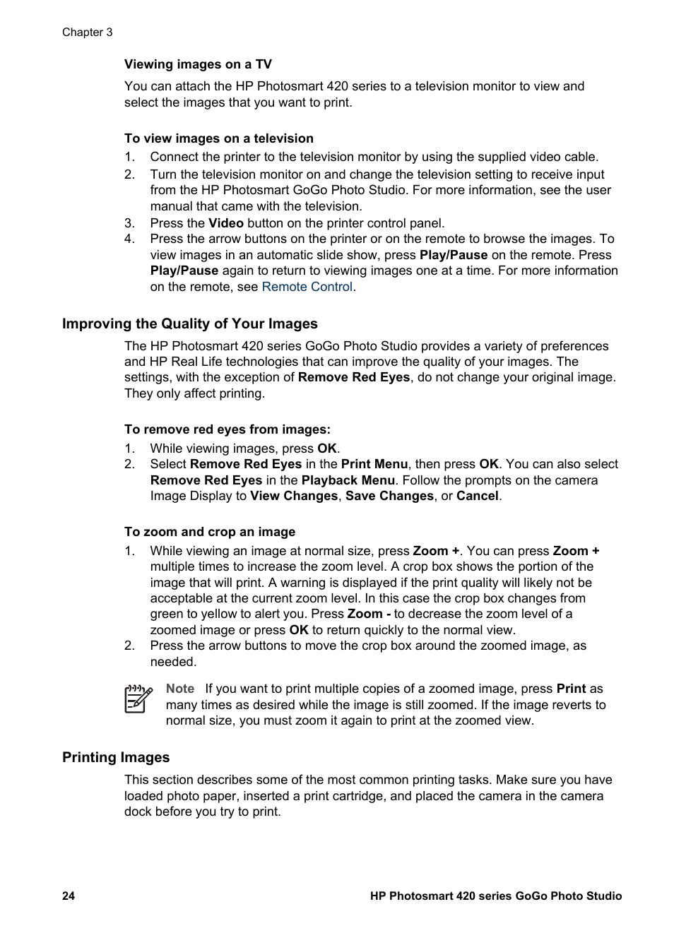 Improving the quality of your images, Printing images | HP Photosmart 422 Portable Photo Studio User Manual | Page 29 / 61