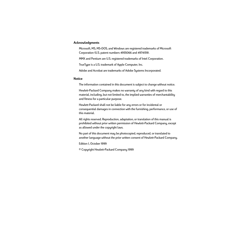 Acknowledgments, Notice | HP Deskjet 950c Printer User Manual | Page 2 / 74