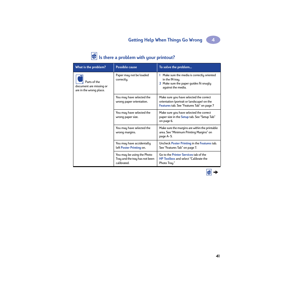 Getting help when things go wrong, Is there a problem with your printout | HP Deskjet 950c Printer User Manual | Page 47 / 74