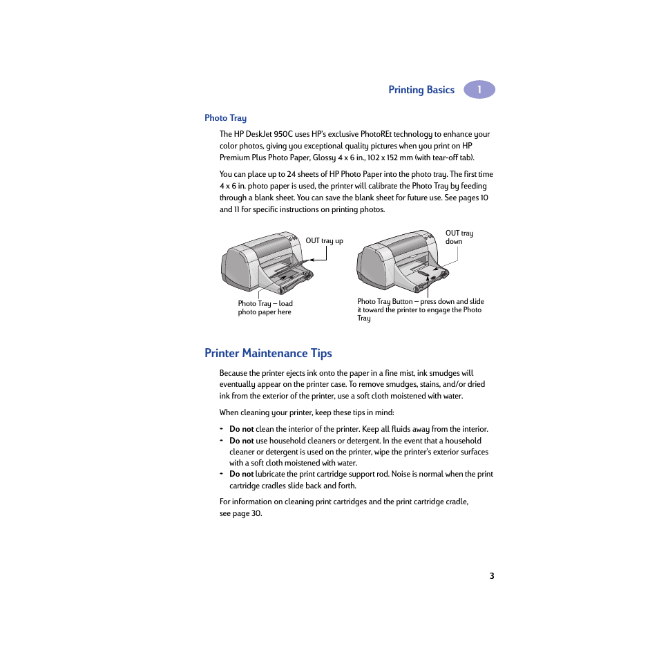 Photo tray, Printer maintenance tips | HP Deskjet 950c Printer User Manual | Page 9 / 74