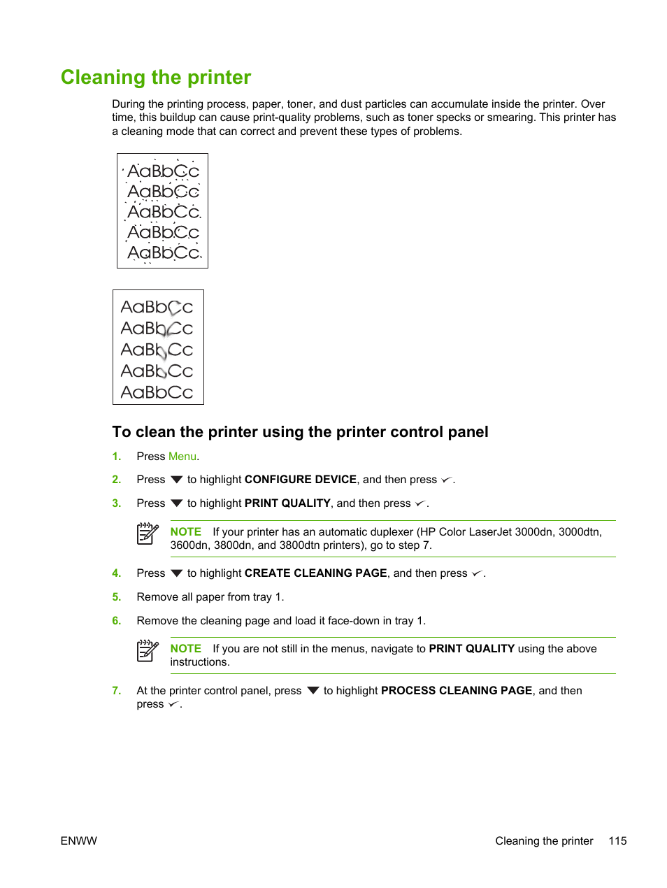 Cleaning the printer | HP Color LaserJet 3800 Printer series User Manual | Page 129 / 226