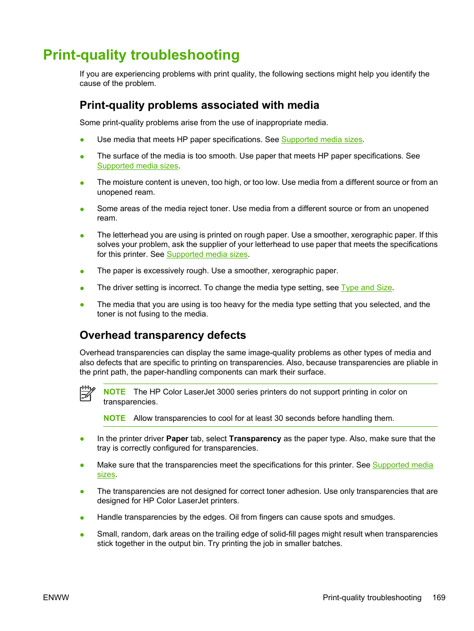 Print-quality troubleshooting, Print-quality problems associated with media, Overhead transparency defects | HP Color LaserJet 3800 Printer series User Manual | Page 183 / 226