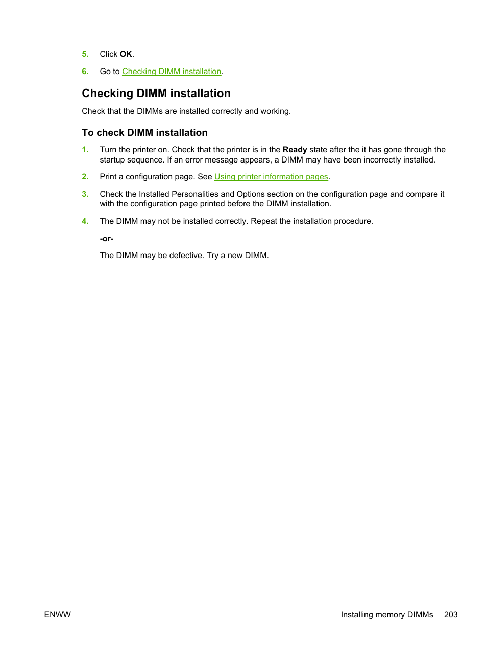 Checking dimm installation, To check dimm installation | HP Color LaserJet 3800 Printer series User Manual | Page 217 / 226