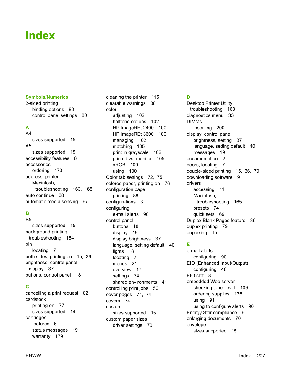 Index | HP Color LaserJet 3800 Printer series User Manual | Page 221 / 226