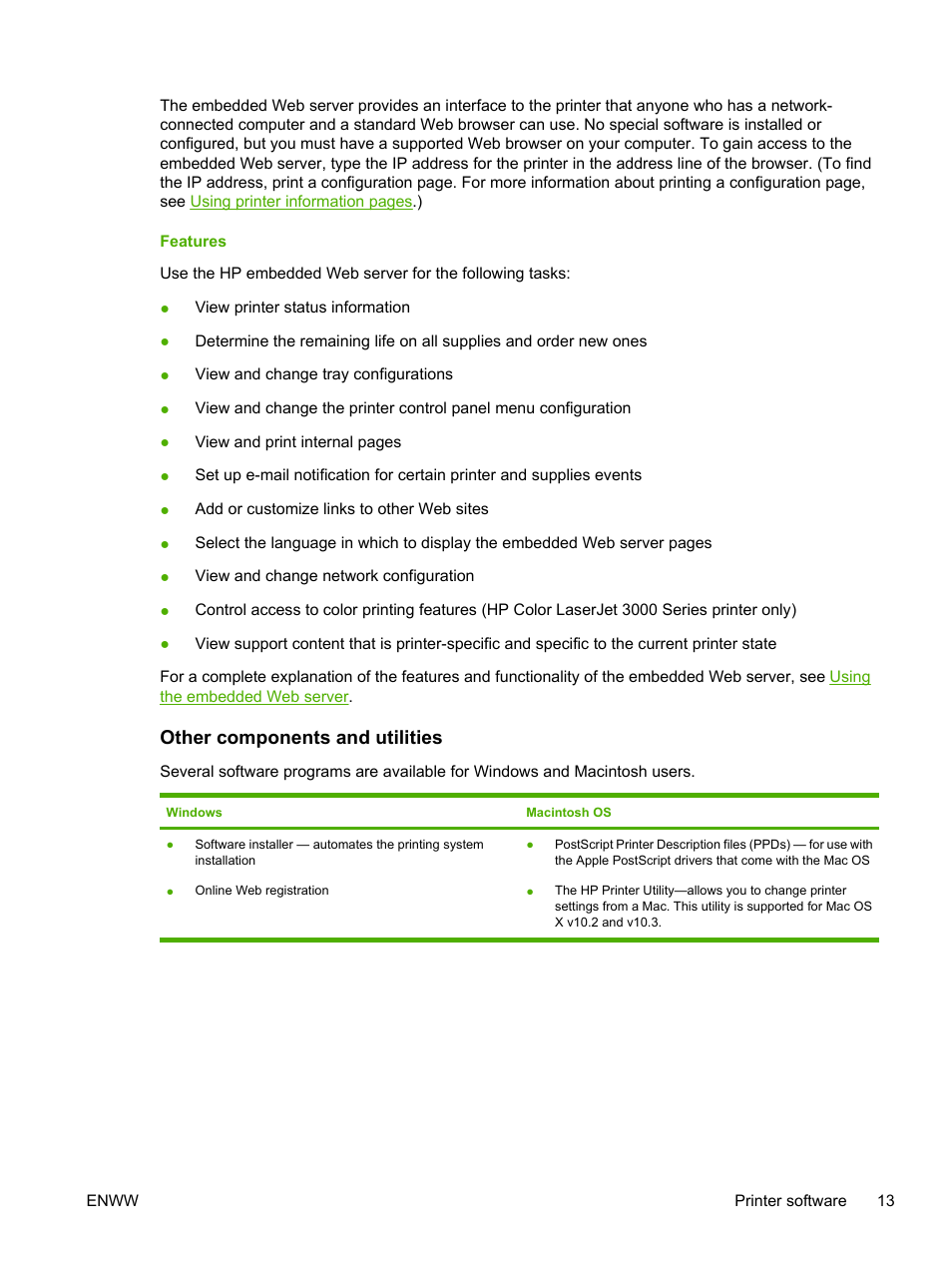 Features, Other components and utilities | HP Color LaserJet 3800 Printer series User Manual | Page 27 / 226