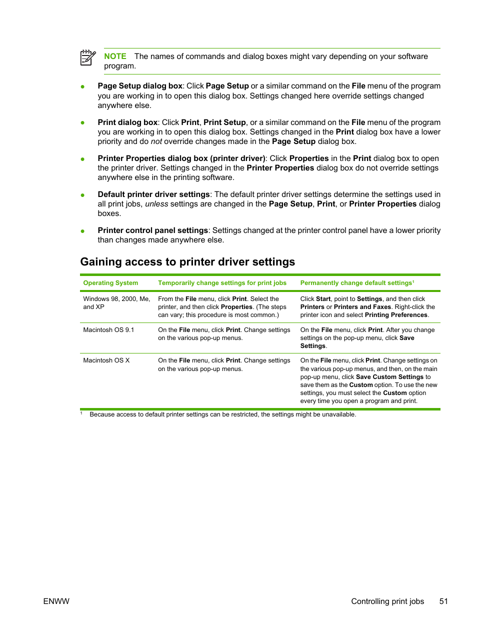 Gaining access to printer driver settings | HP Color LaserJet 3800 Printer series User Manual | Page 65 / 226