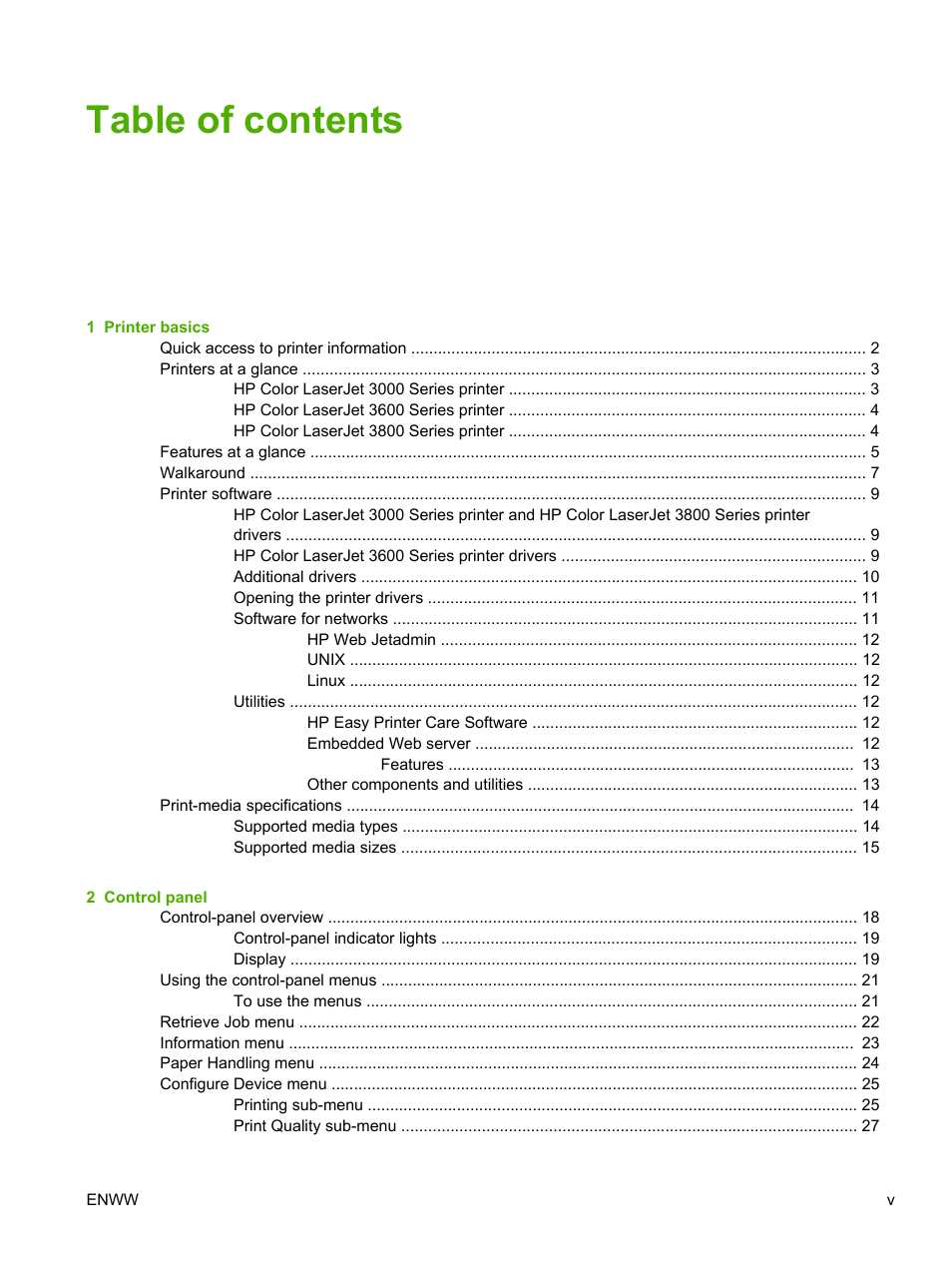 HP Color LaserJet 3800 Printer series User Manual | Page 7 / 226
