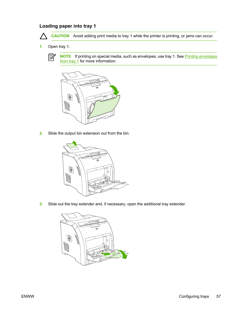 Loading paper into tray 1 | HP Color LaserJet 3800 Printer series User Manual | Page 71 / 226
