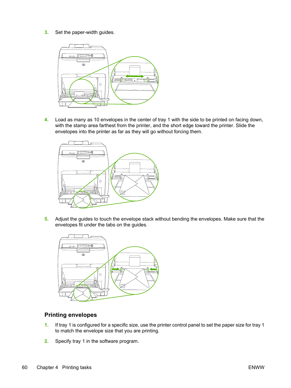 Printing envelopes | HP Color LaserJet 3800 Printer series User Manual | Page 74 / 226
