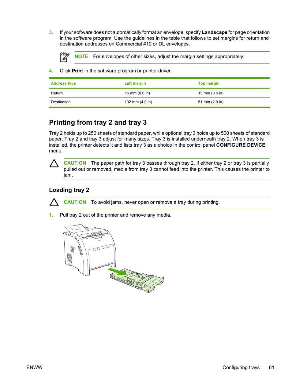 Printing from tray 2 and tray 3, Loading tray 2 | HP Color LaserJet 3800 Printer series User Manual | Page 75 / 226