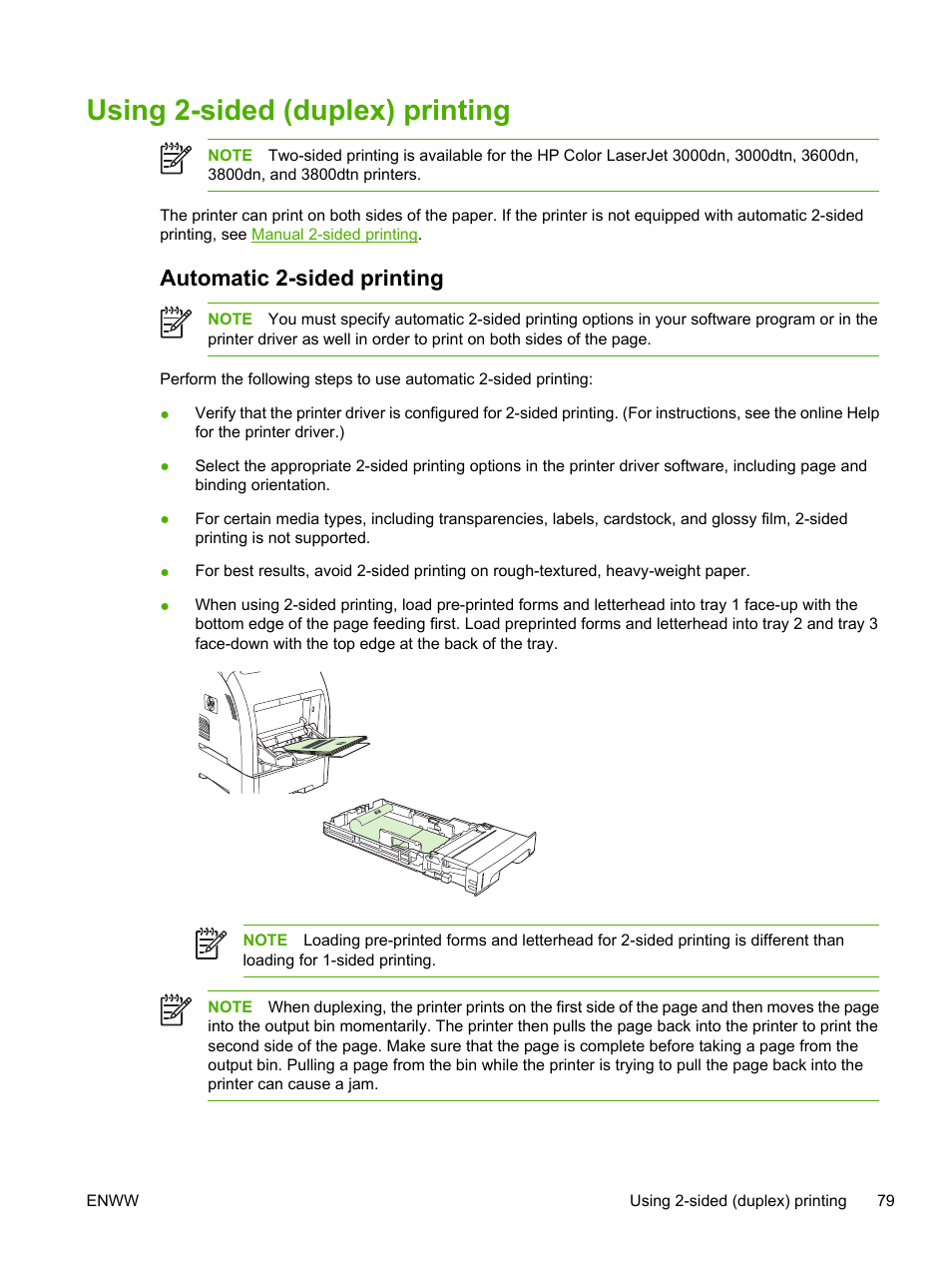 Using 2-sided (duplex) printing, Automatic 2-sided printing, For more | HP Color LaserJet 3800 Printer series User Manual | Page 93 / 226