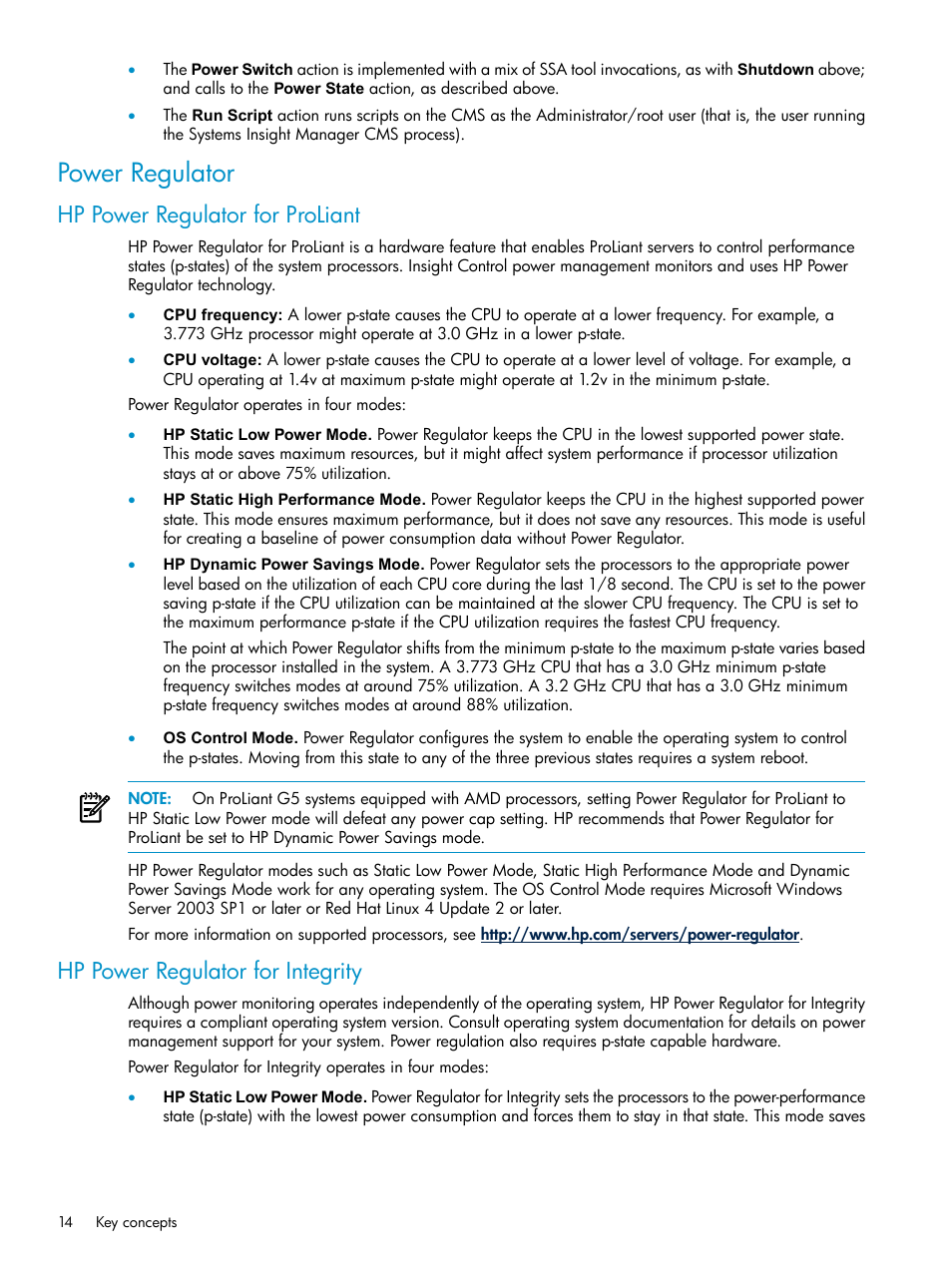 Power regulator, Hp power regulator for proliant, Hp power regulator for integrity | HP Insight Control Software for Linux User Manual | Page 14 / 43